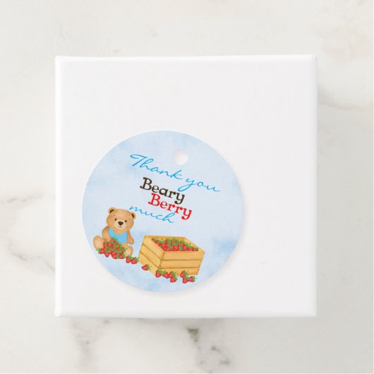 Beary Berry Schattige Blue Boy Strawberry Cub Verj Bedankjes Labels (In situ)