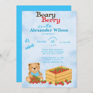 Beary Berry Schattige Blue Cub's aardbeien verjaar Kaart