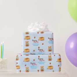 Beary Berry Schattige Blue Strawberry Cub Boy Cadeaupapier