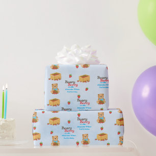 Beary Berry Schattige Blue Strawberry Cub Boy Cadeaupapier