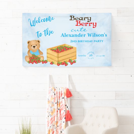 Beary Berry Schattige Blue Strawberry Cub Welkom Spandoek (Insitu)