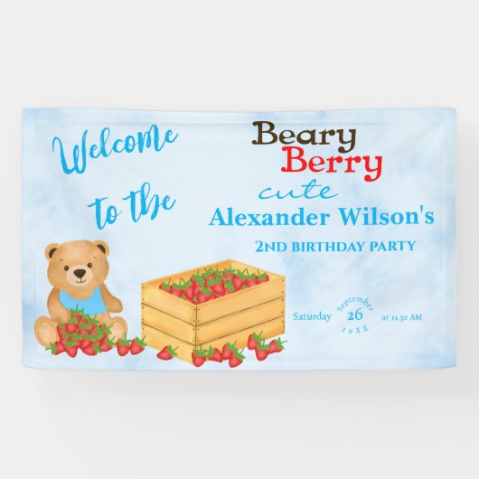 Beary Berry Schattige Blue Strawberry Cub Welkom Spandoek (Horizontaal)