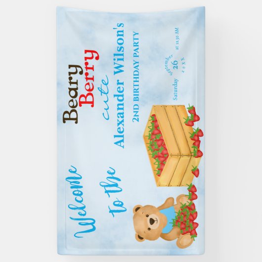 Beary Berry Schattige Blue Strawberry Cub Welkom Spandoek (Verticaal)