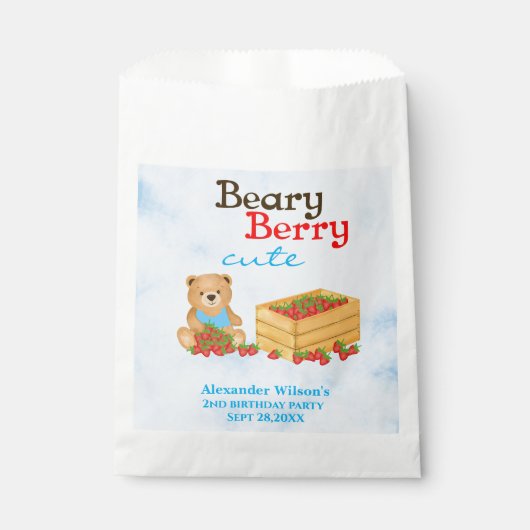 Beary Berry Schattige Cub Aardbei Boy Verjaardagsf Bedankzakje (Voorkant)