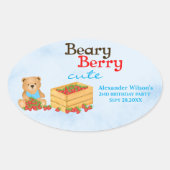 Beary Berry Schattige Cub Aardbei verjaardagsfeest Ovale Sticker (Voorkant)