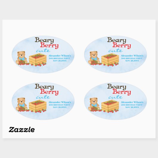 Beary Berry Schattige Cub Aardbei verjaardagsfeest Ovale Sticker (Vel)