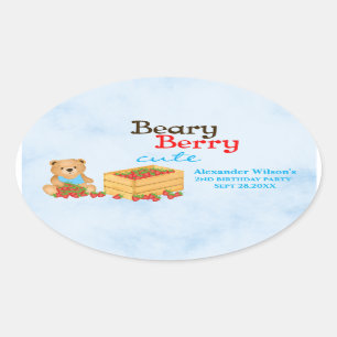 Beary Berry Schattige Cub Aardbei verjaardagsfeest Ovale Sticker
