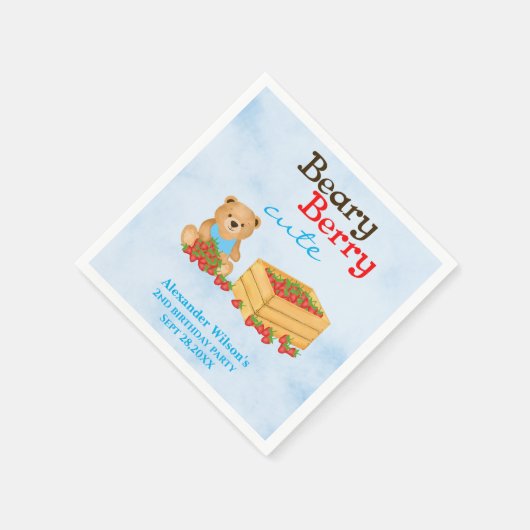 Beary Berry Schattigee Aardbei Cub Boy Verjaardags Servet (Hoek)