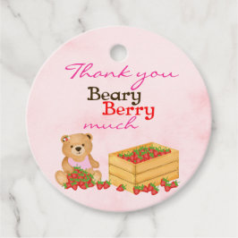 Beary Berry Sweet Girly Pink Aardbei Verjaardag Bedankjes Labels