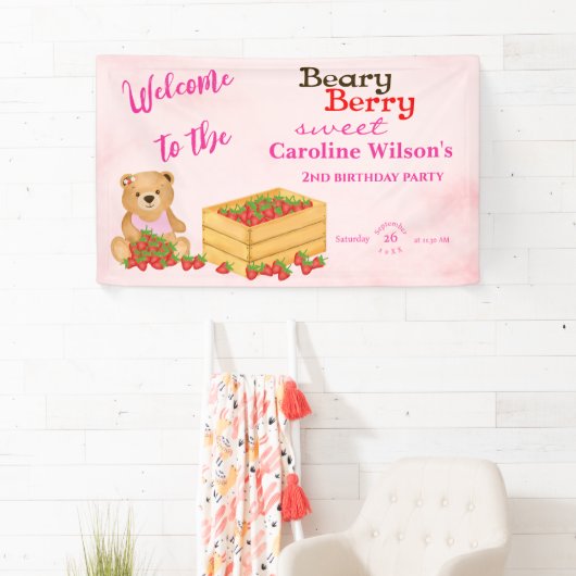 Beary Berry Sweet Pink Red Strawberry Cub Welkom Spandoek (Insitu)