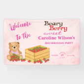 Beary Berry Sweet Pink Red Strawberry Cub Welkom Spandoek (Horizontaal)