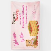 Beary Berry Sweet Pink Red Strawberry Cub Welkom Spandoek (Verticaal)