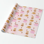 Beary Berry Sweet Pink Strawberry Cub Girly Cadeaupapier (Uitgerold)