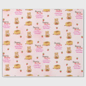 Beary Berry Sweet Pink Strawberry Cub Girly Cadeaupapier (Vlak)