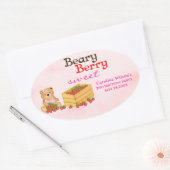 Beary Berry Sweet Pink Strawberry Verjaardagsfeest Ovale Sticker (Envelop)
