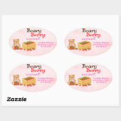 Beary Berry Sweet Pink Strawberry Verjaardagsfeest Ovale Sticker (Vel)