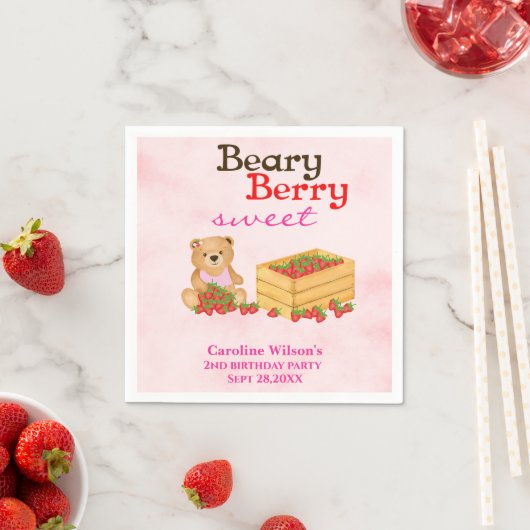 Beary Berry Sweet Strawberry Cub Girl Party Servet (Insitu)