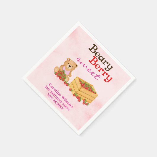Beary Berry Sweet Strawberry Cub Girl Party Servet (Hoek)