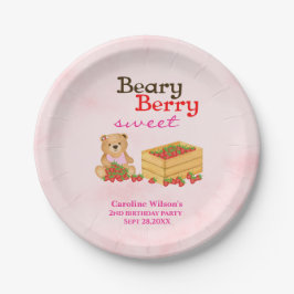 Beary Berry Sweet Strawberry Girl Verjaardagsfeest Papieren Bordje