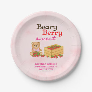 Beary Berry Sweet Strawberry Girl Verjaardagsfeest Papieren Bordje