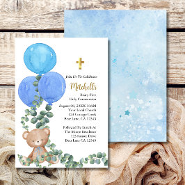 Beary Blue Balloon Eerste Heilige Communie Kaart