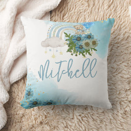 Beary Boho Rainbow Blue Balloon Personaliseren Kussen