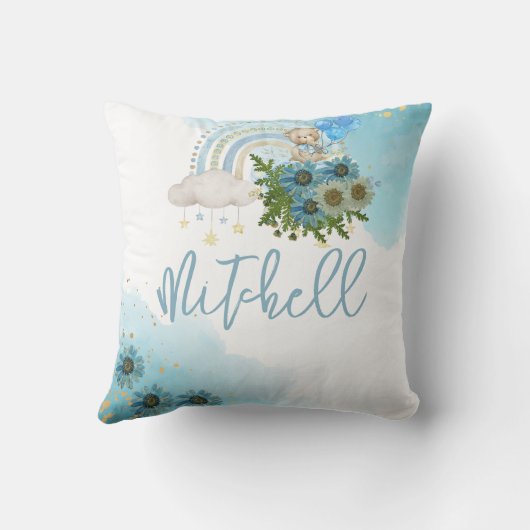 Beary Boho Rainbow Blue Balloon Personaliseren Kussen (Achterkant)