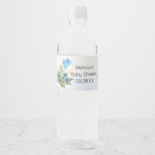 Beary boho regenboog beer blauw ballon custom waterfles etiket (Voorkant)