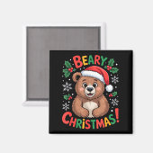 Beary Christmas Cute Bear Santa Funny Holiday  Magneet (Voorkant / Achterkant)
