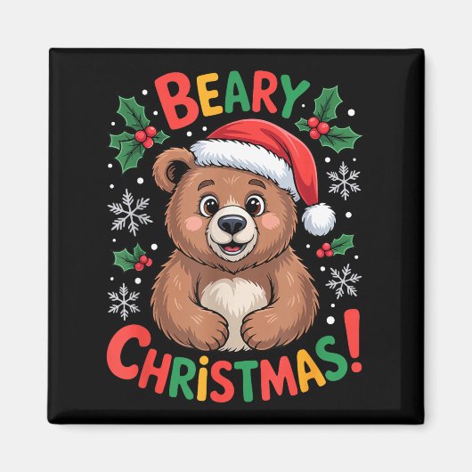 Beary Christmas Cute Bear Santa Funny Holiday  Magneet (Voorkant)