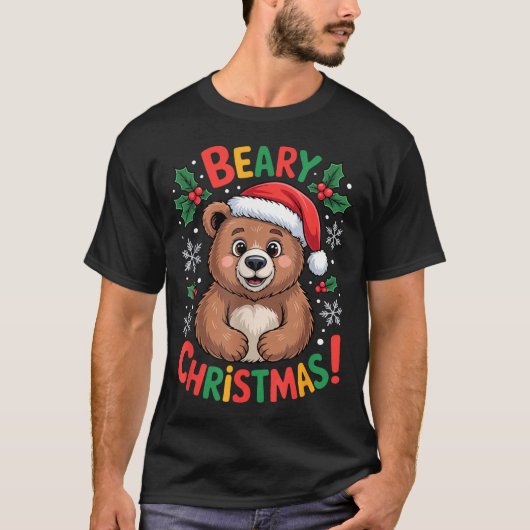 Beary Christmas Cute Bear Santa Funny Holiday  T-shirt (Voorkant)