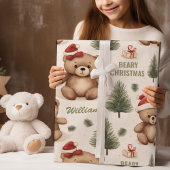 Beary Christmas Gepersonaliseerd Teddy Wrapping Pa Cadeaupapier