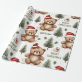 Beary Christmas Gepersonaliseerd Teddy Wrapping Pa Cadeaupapier (Uitgerold)
