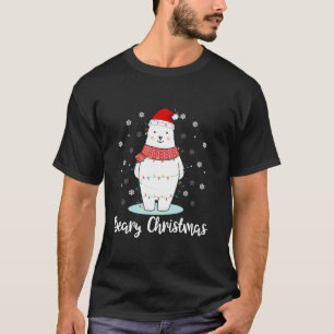 Beary Christmas Polar Beer Santa Hat Lights Snowfl T-shirt