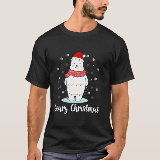 Beary Christmas Polar Beer Santa Hat Lights Snowfl T-shirt (Voorkant)