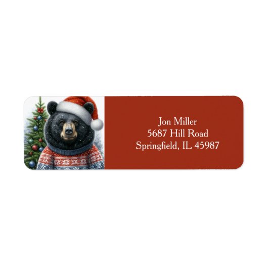 Beary Christmas Return Address Black Bear  Etiket (Voorkant)
