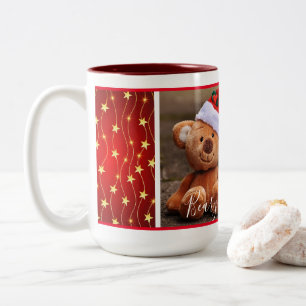 Beary Christmas (rode & hangende sterren) Tweekleurige Koffiemok