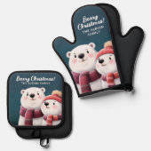 Beary Christmas Schattige Polar Beer welpen Ovenwant & Pannenlap Set (Voorkant / Achterkant)