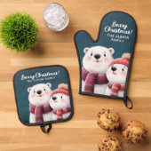 Beary Christmas Schattige Polar Beer welpen Ovenwant & Pannenlap Set (Top down)