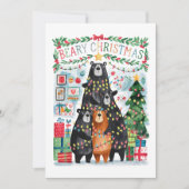 Beary Christmas Schattigee Beren Vrolijke kerst Ka Feestdagenkaart (Voorkant)