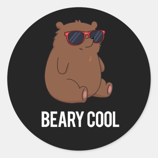Beary Cool Funny Brown Beer Pun Dark BG Ronde Sticker (Voorkant)