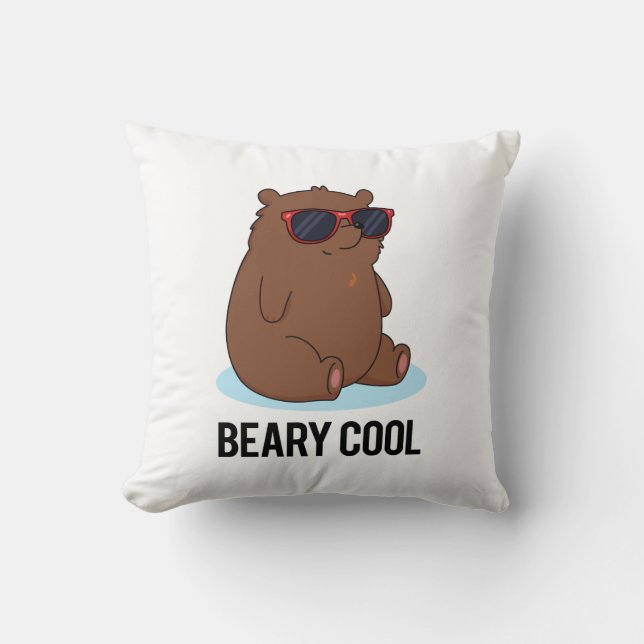 Beary Cool Funny Brown Beer Pun Kussen (Voorkant)