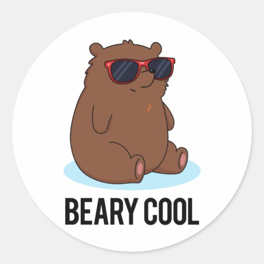 Beary Cool Funny Brown Beer Pun Ronde Sticker (Voorkant)