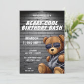 Beary Cool Hip Hop Teddy Bear Eerste Verjaardagsfe Kaart (Staand voorkant)