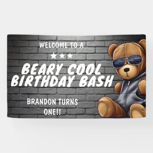Beary Cool Hip Hop Teddy Bear Eerste Verjaardagsfe Spandoek (Horizontaal)