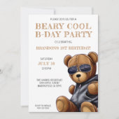 Beary Cool Teddy Bear Jongen 1e Verjaardagsfeestje Kaart (Voorkant)