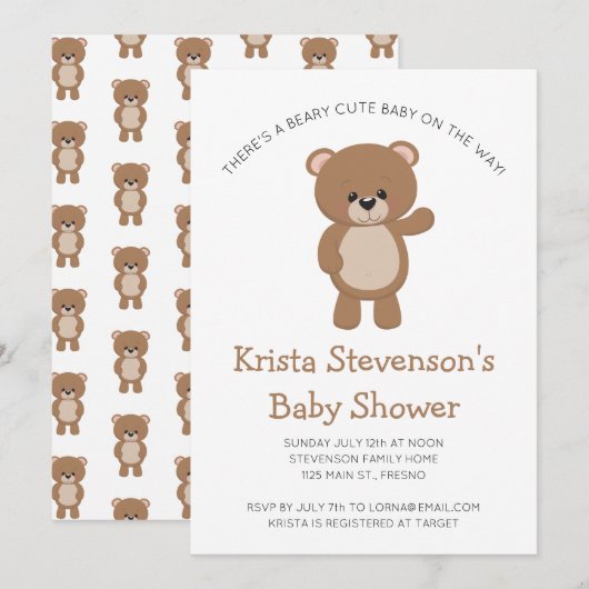 Beary Cute Baby on the Way Woodland Baby shower Kaart (Voorkant / Achterkant)