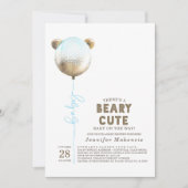 Beary Cute Blue ballon Teddy Bear Baby shower Kaart (Voorkant)