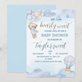 Beary Cute Blue Teddy Bear Baby Shower Invitation Kaart (Voorkant / Achterkant)