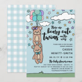Beary Cute Boy & Girl Twin Baby shower Kaart (Voorkant / Achterkant)